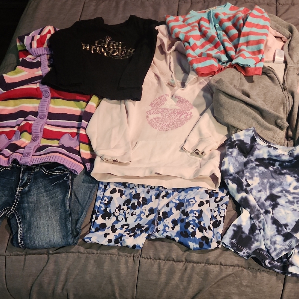 Girls Mixed Tops & Pants Bundle - Pink, Blue, Black, Purple Size 5t And 5